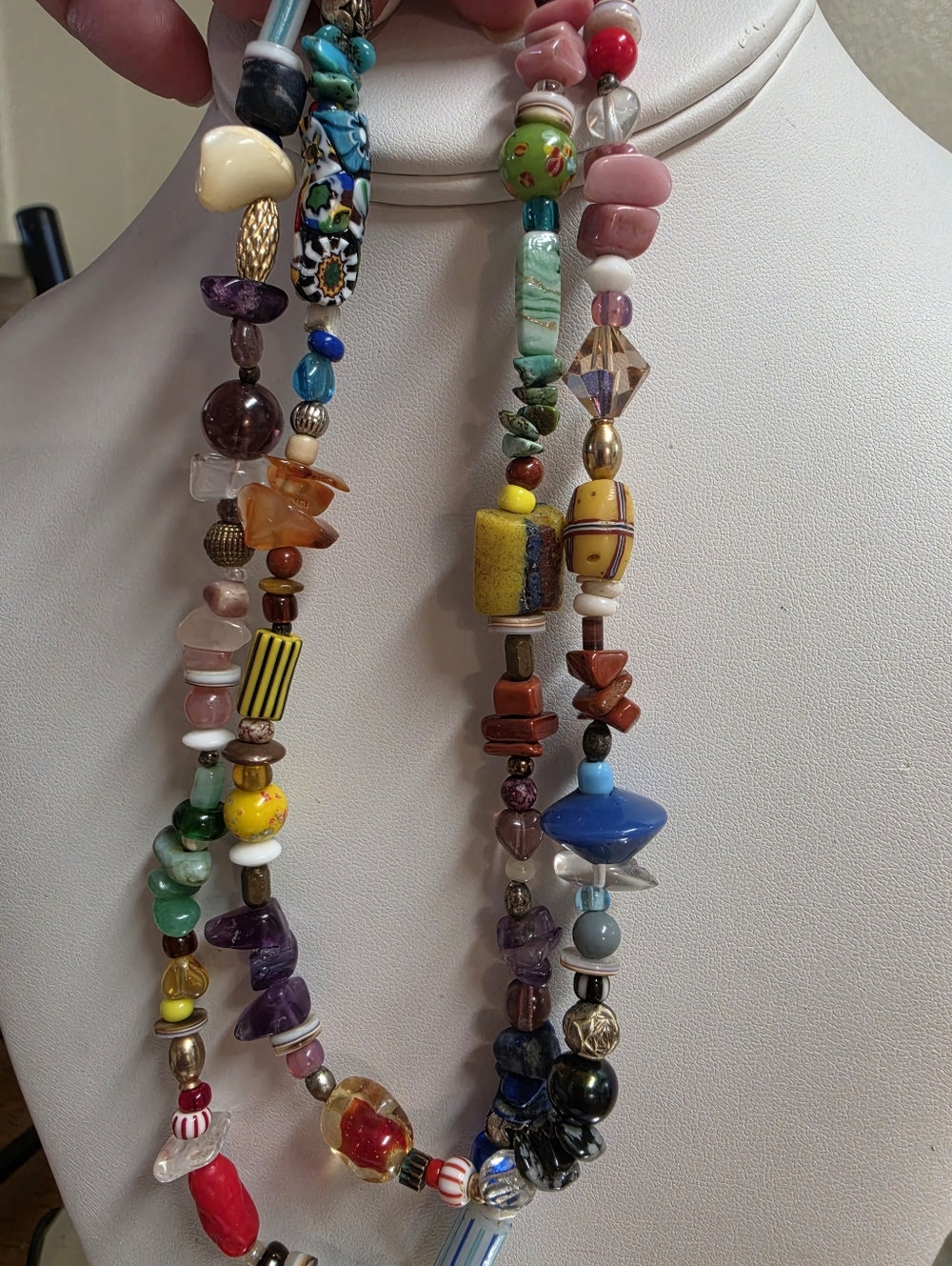 Artisan Multi-Color Mixed Glass & Stone Necklace - Picture 2 of 7